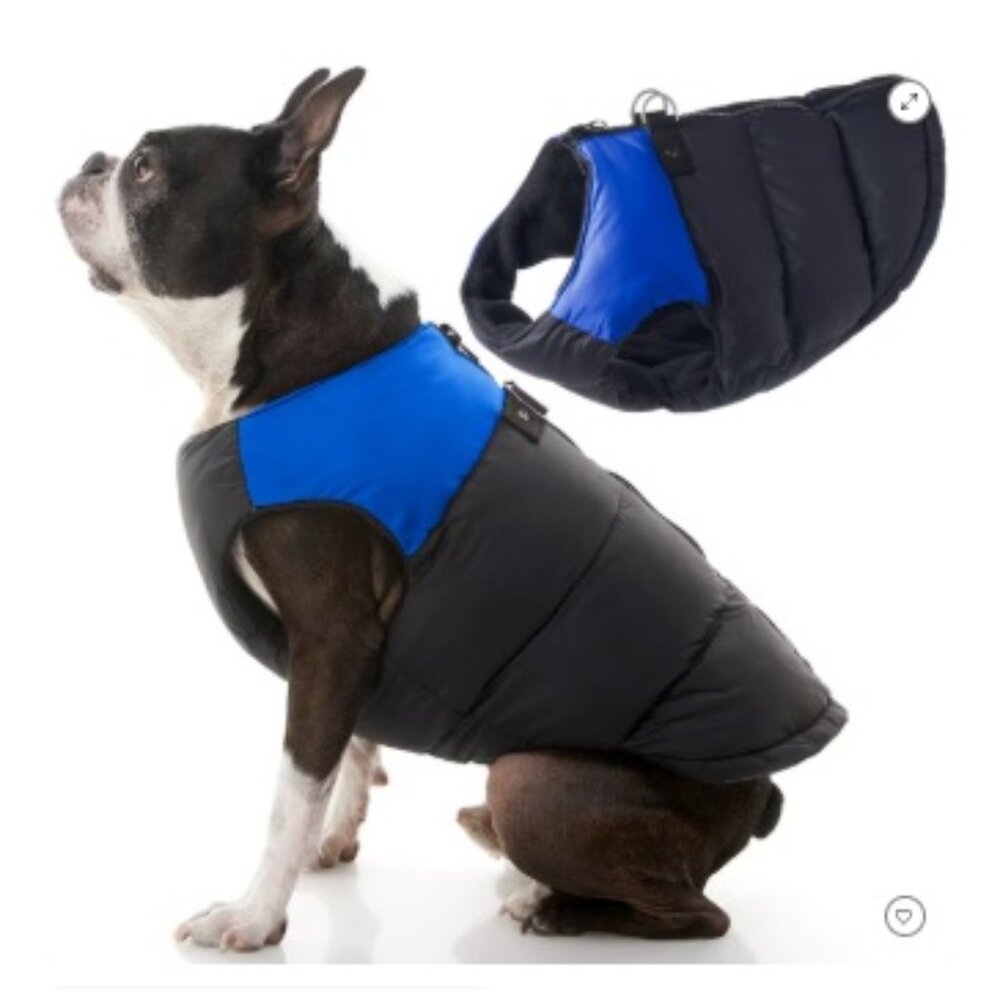 NWT Gooby Padded Vest Dog Jacket, Black & Blue | Size Large